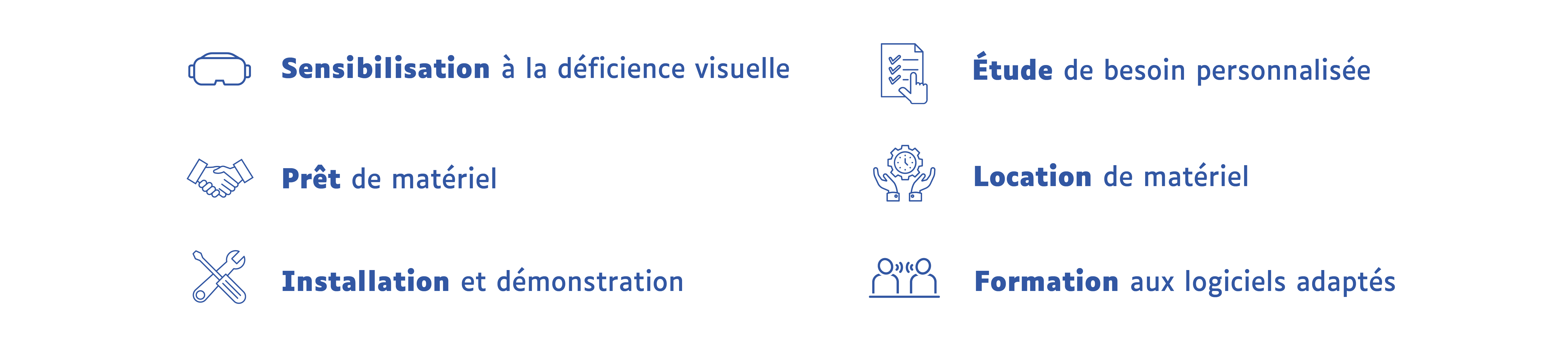 CFLOU - découvrez nos services : sensibilisations à la déficience visuelle, étude d'aménagement de poste de travail, prêt de matériel, location de matériel, installation et démonstrations, formations logiciels adaptés